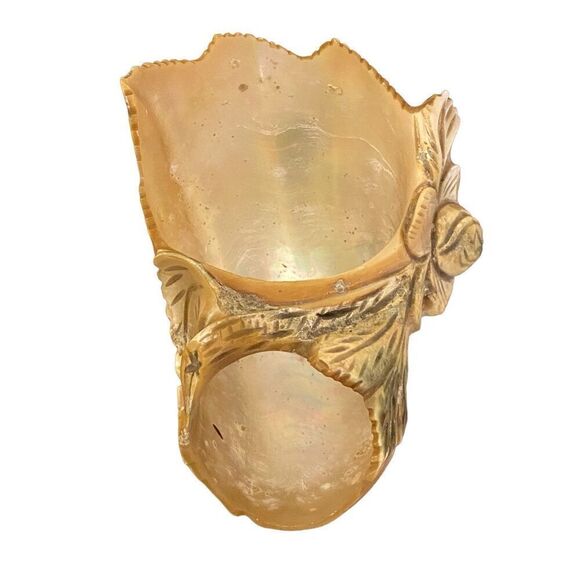 Victorian Hand Carved Conch Shell Basket Bowl Caviar  Dish Mother of Pearl Antiq - Picture 5 of 8